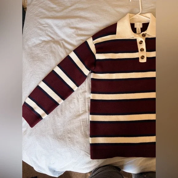 H&M Burgundy and Cream Striped Rugby Sweater - Picture 4 of 6